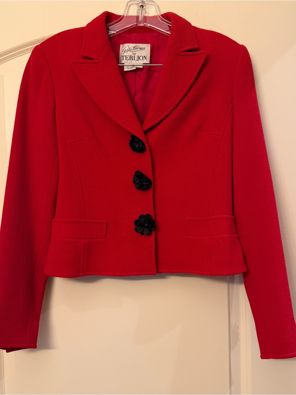Vintage Rickie Freeman, Teri Jon Red Wool Cropped Blazer Jacket Size 2